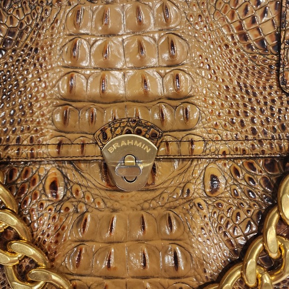 SOLD! BRAHMIN Toasted Almond Melbourne Satchel with chain shoulder strap - Picture 5 of 16